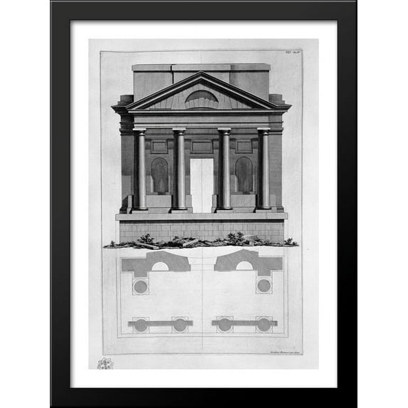 Elevation and plan of a temple 28x38 Large Black Wood Framed Print Art by Giovanni Battista Piranesi