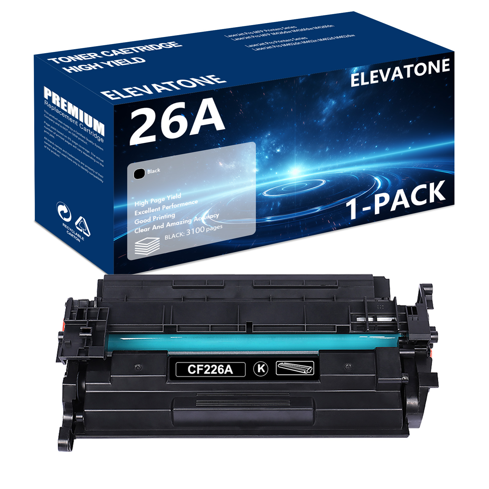 GREENCYCLE High-yield Compatible Toner Cartridge Replacement For HP 26X CF226X 26A CF226A Work With Laser Jet Pro MFP M402n M402d M402dw MFP M426fdw MFP M426fdn Printer (Black, 1-Pack