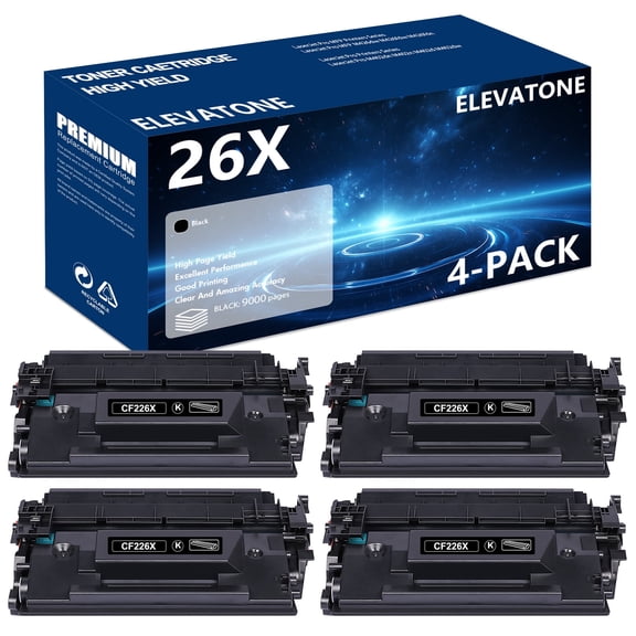 Elevatone Compatible for HP 26X CF226X 26A CF226A High Yield Black Toner Cartridge LaserJet Pro MFP M426dw M426fdw M426fdn M402dn M402n M402d M402dw Printer Ink (Black,4-Pack)