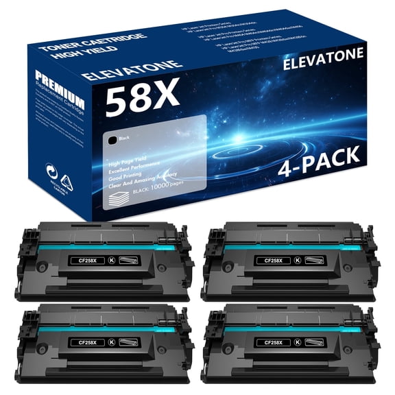Elevatone Compatible for HP 58X CF258X High Yield Black Toner Cartridge for LaserJet Pro M304 M304n M304dn M404 M404n M404dn M404dw M406 MFP M428 M428dw M428fdn M428fdw M430 Printer (Black,4-Pack)