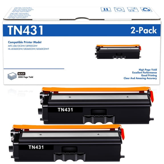 Elevatone TN431 Black Toner Cartridge for Brother TN431 TN433 TN436 HL-L8360CDW MFC-L8900CDW HL-L8260CDW L8360CDWT MFC-L8610CDW Printer Ink (2K2Pack