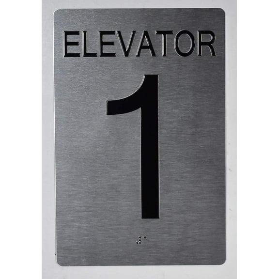Elevator 1 Sign Silver - Tactile Touch Braille Sign (Aluminum !!, Brush Silver, Size 6X9)- The Sensation line