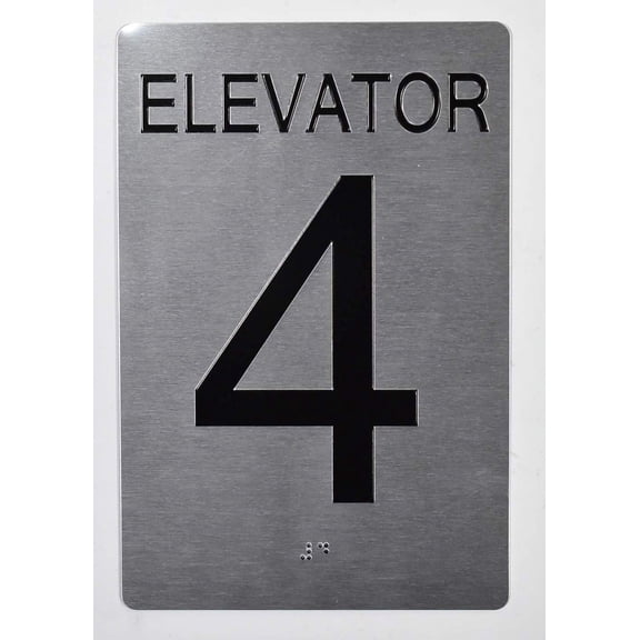 Elevator 4 Sign Silver - Tactile Touch Braille Sign (Aluminium !!, Brush Silver,Size 6X9)- The Sensation line(ref-2022-4)