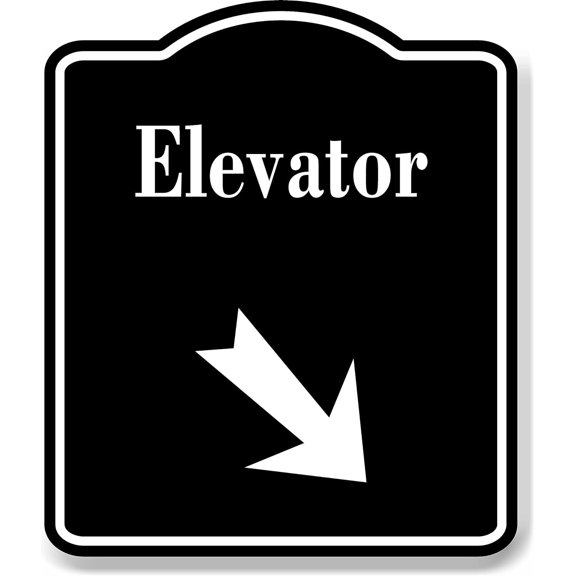 Elevator_45_Degree_Down_Right_Arrow_BLACK Aluminum Composite Sign, 8.5"x10"