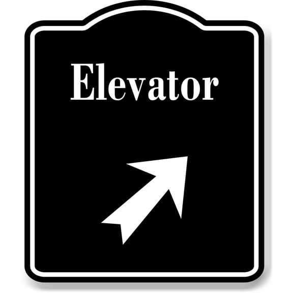 Elevator_45_Degree_Up_Right_Arrow_BLACK Aluminum Composite Sign, 8.5"x10"
