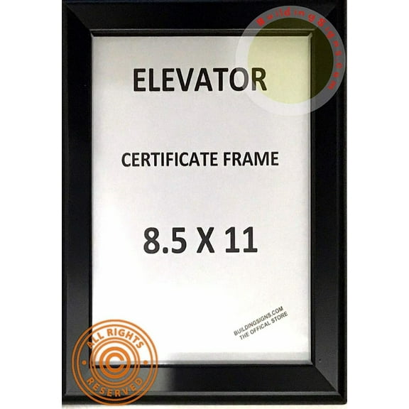 Elevator Certificate Frame 8.5x11 (Black, Heavy Duty - Aluminum) (ref-2201)