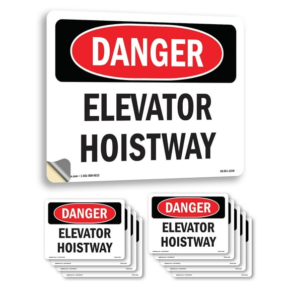 Elevator Hoistway OSHA Danger Vinyl Decal Label 7 Inch x 5 Inch - 10 Pack