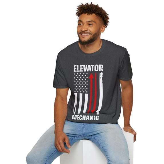 Elevator Mechanic USA Flag Elevator Technician Repairman Softstyle T-Shirt