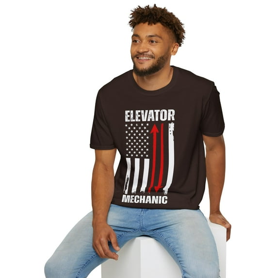 Elevator Mechanic USA Flag Elevator Technician Repairman Softstyle T-Shirt
