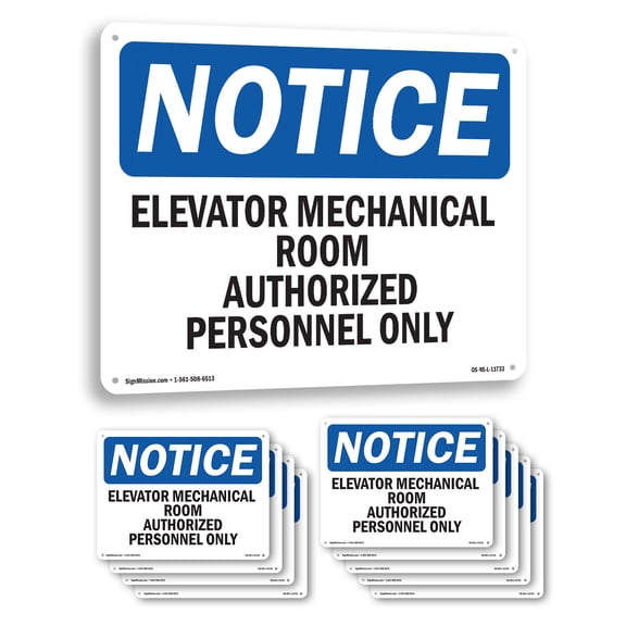 Elevator Mechanical Room Authorized Personnel Only OSHA Notice Aluminum Sign 10 Inch x 7 Inch - 10 Pack