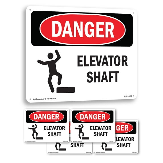 Elevator Shaft OSHA Danger Rigid Plastic Sign 24 Inch x 18 Inch - 5 Pack