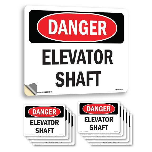 Elevator Shaft OSHA Danger Vinyl Decal Label 14 Inch x 10 Inch - 10 Pack