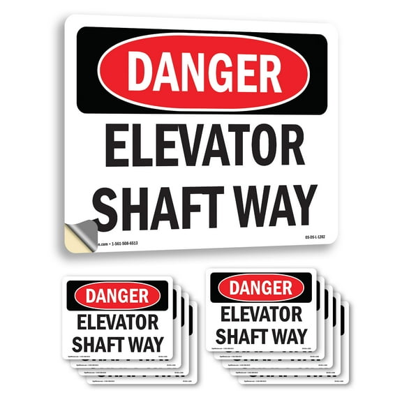 Elevator Shaft Way OSHA Danger Vinyl Decal Label 18 Inch x 12 Inch - 10 Pack