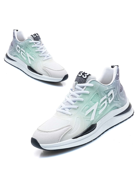 Elevator Shoes for Men Height Increase Lifting Sneakers, Mens Cloud Runners Boost 2.36 Inch Invisible Height Increasing Lace Up Hidden Heel Trainers White Green 37