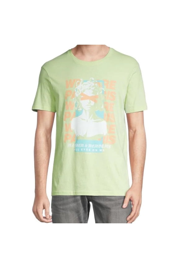 Elevenparis Mens All Eyes On Me Graphic T-Shirt, Green, Medium