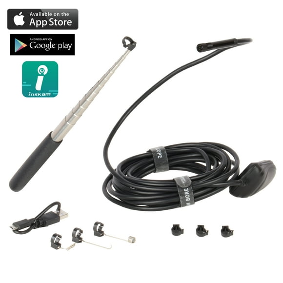 Eleven10 11201 WiFi Endoscope HD Camera, 1080p Camera Resolution, Form Hold Camera Cable, WiFi to Inskam iOS/Android App, LED Waterproof Camera, USB Charging, Hook, Magnet, Mirror, Telescoping Rod