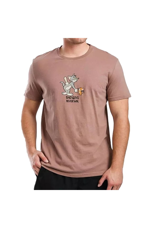 Elevenparis Mens Bad Guys Never Win Graphic T-Shirt, Brown, Small