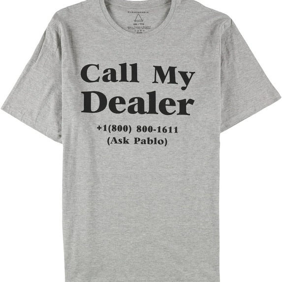 Elevenparis Mens Call My Dealer Graphic T-Shirt, Grey, Medium