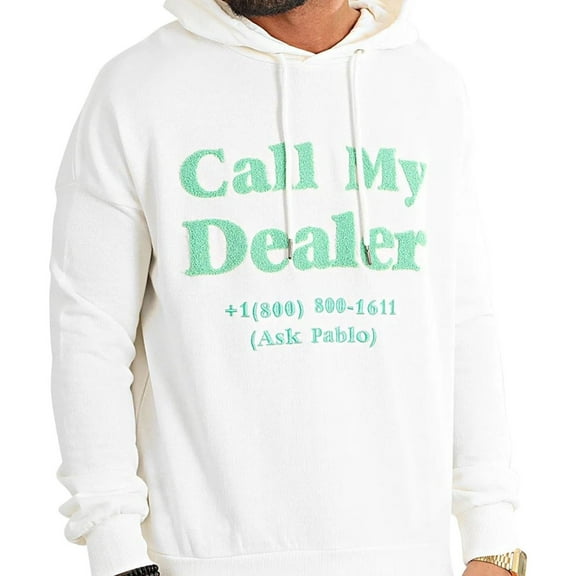 Elevenparis Mens Call My Dealer Hoodie Sweatshirt, Off-White, X-Small