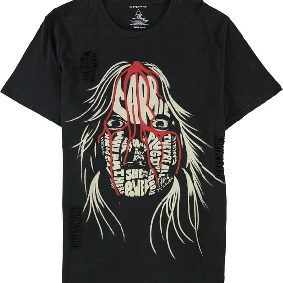 Elevenparis Mens Carrie Face Horror Graphic T-Shirt, Black, XX-Large