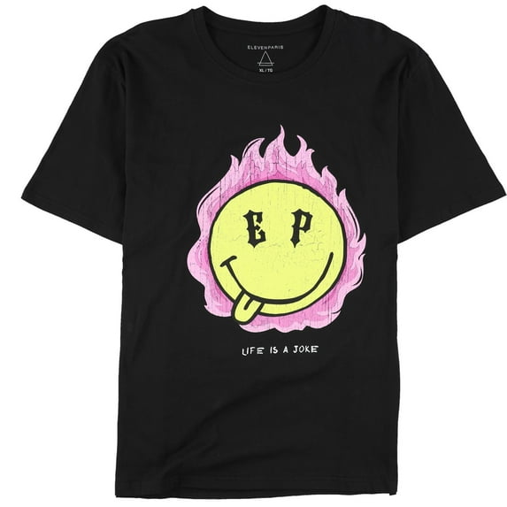 Elevenparis Mens Flaming Smiley Graphic T-Shirt, Black, XX-Large