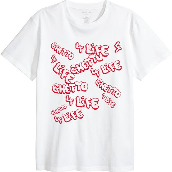 Elevenparis Mens Ghetto For Life Graphic T-Shirt, White, XX-Large