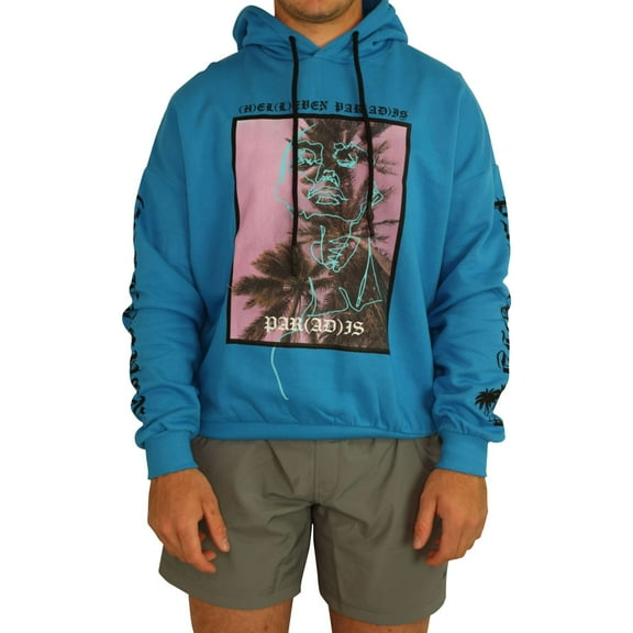 Elevenparis Mens Graphic Print Hoodie Sweatshirt, Blue, Small