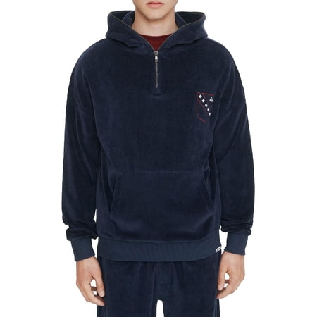Elevenparis Mens Knit Velour Half Zip Hoodie Medium Navy - NWT $140