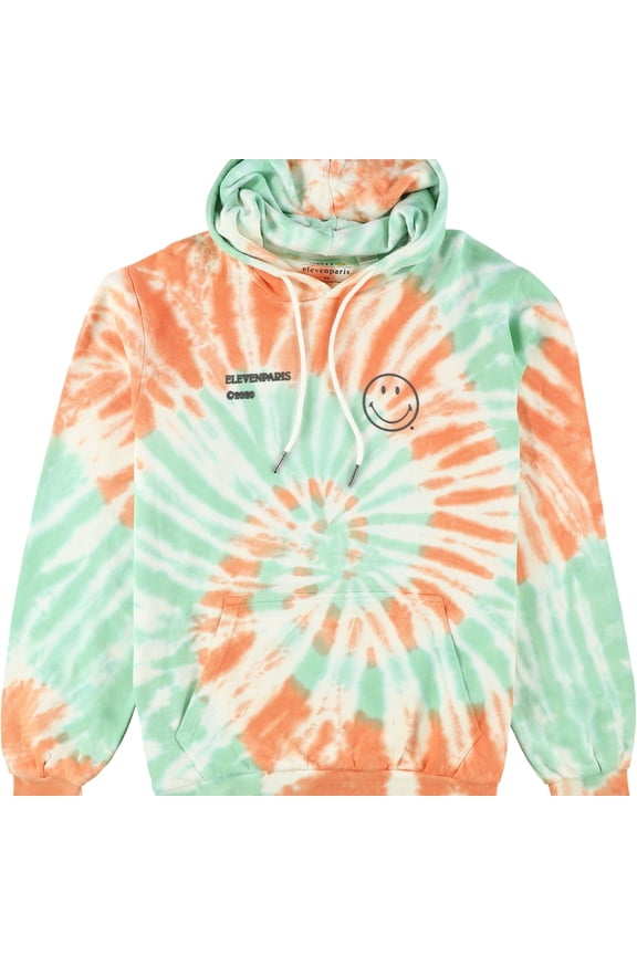 Elevenparis Mens Labech Smiley Tie Dye Hooded Hoodie Sweatshirt, Multicoloured, Large