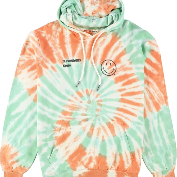 Elevenparis Mens Labech Smiley Tie Dye Hooded Hoodie Sweatshirt, Multicoloured, Medium