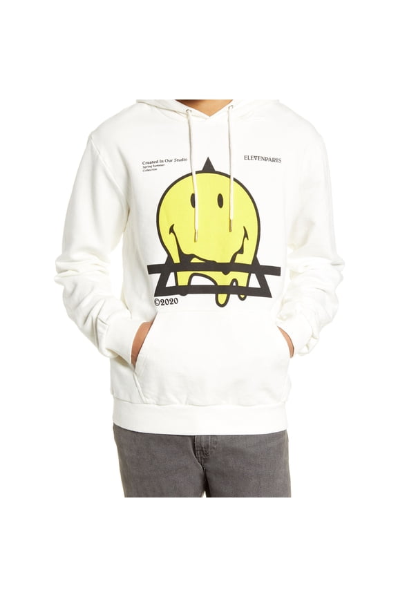Elevenparis Mens Landino Smiley Hoodie Sweatshirt, White, X-Large