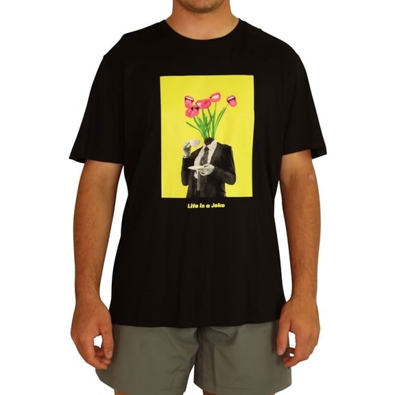 Elevenparis Mens Life Is A Joke Graphic T-Shirt, Black, X-Large