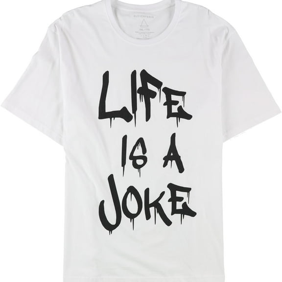 Elevenparis Mens Life Is A Joke Graphic T-Shirt, White, XX-Large