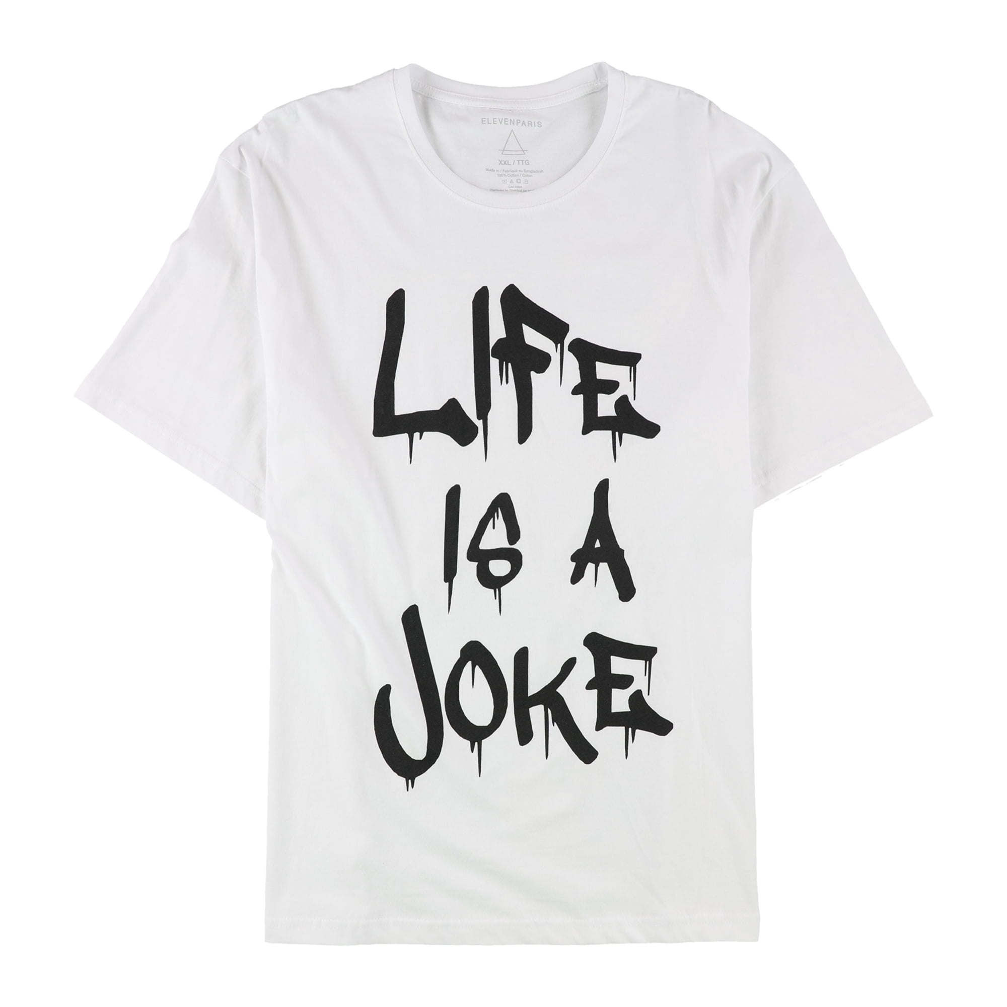 Elevenparis Mens Life Is A Joke Graphic T-Shirt, White, XX-Large 