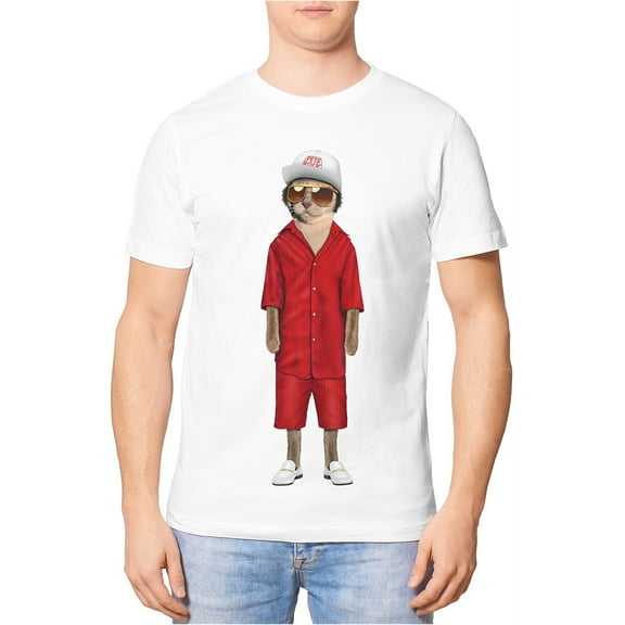 Elevenparis Mens Mr Mercury Cat Graphic T-Shirt, White, X-Large