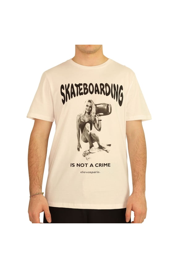 Elevenparis Mens Namel Skateboarding Graphic T-Shirt, White, Large