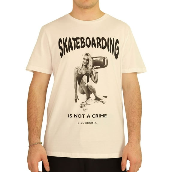 Elevenparis Mens Namel Skateboarding Graphic T-Shirt, White, Large