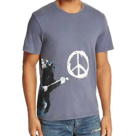 Elevenparis Mens Peace Rat Graphic T-Shirt, Grey, Small