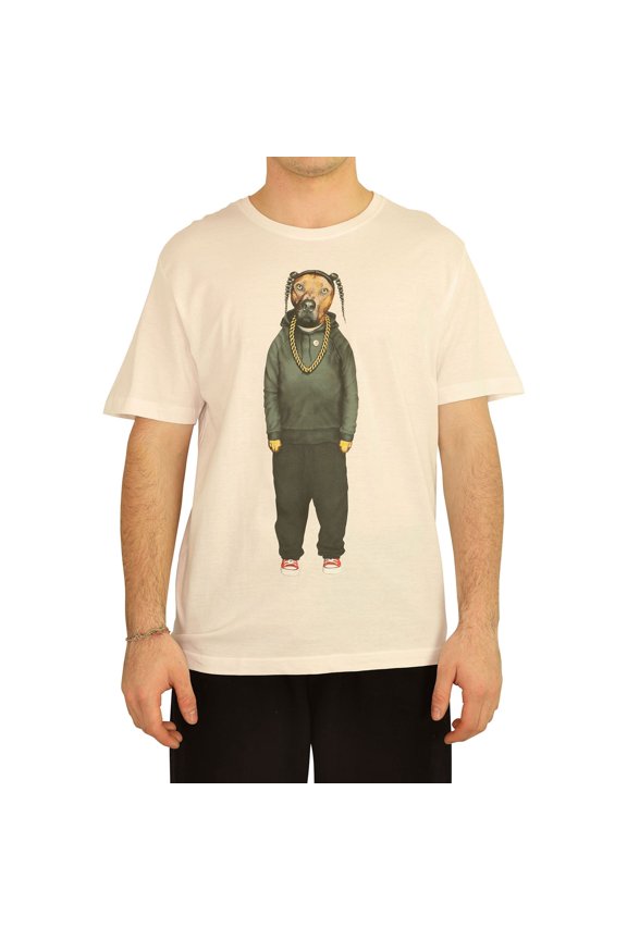 Elevenparis Mens Rap Dog Graphic T-Shirt, White, Large