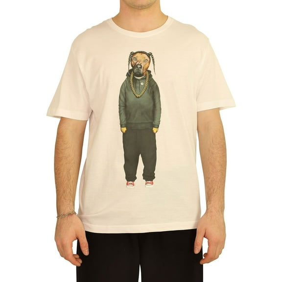 Elevenparis Mens Rap Dog Graphic T-Shirt, White, Medium