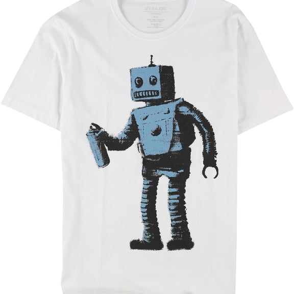 Elevenparis Mens Robot Graphic T-Shirt, White, Large