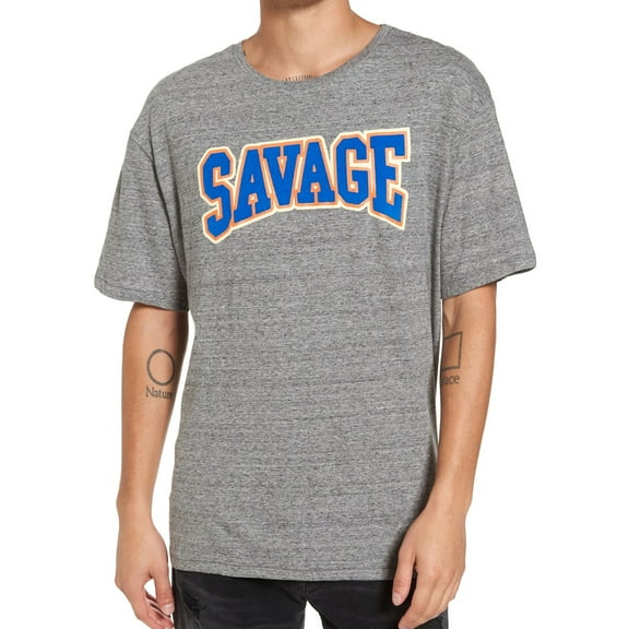 Elevenparis Mens Savage Graphic T-Shirt, Grey, XX-Large