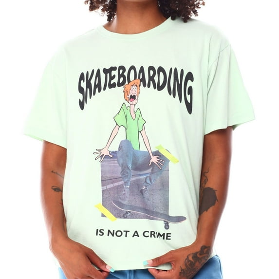 Elevenparis Mens Skateboarding Is Not A Crime Graphic T-Shirt, Green, X-Large