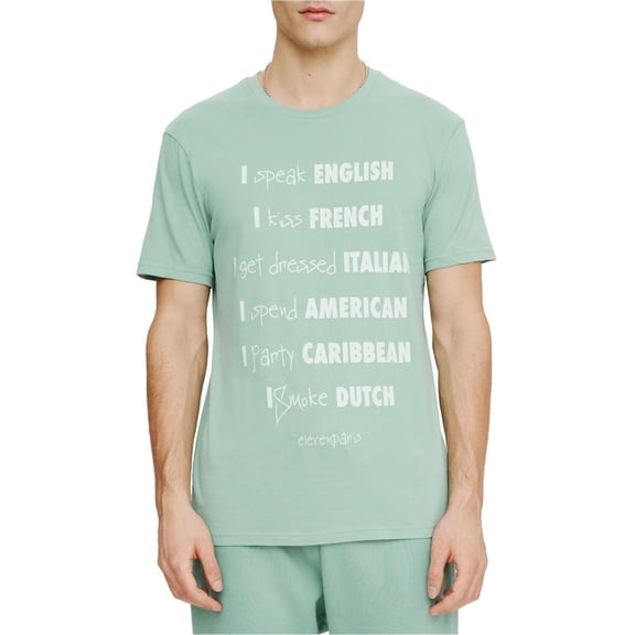 Elevenparis Mens Statement Graphic T-Shirt, Green, X-Large