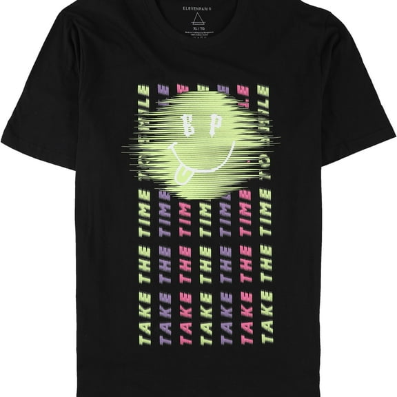Elevenparis Mens Take The Time Graphic T-Shirt, Black, Large