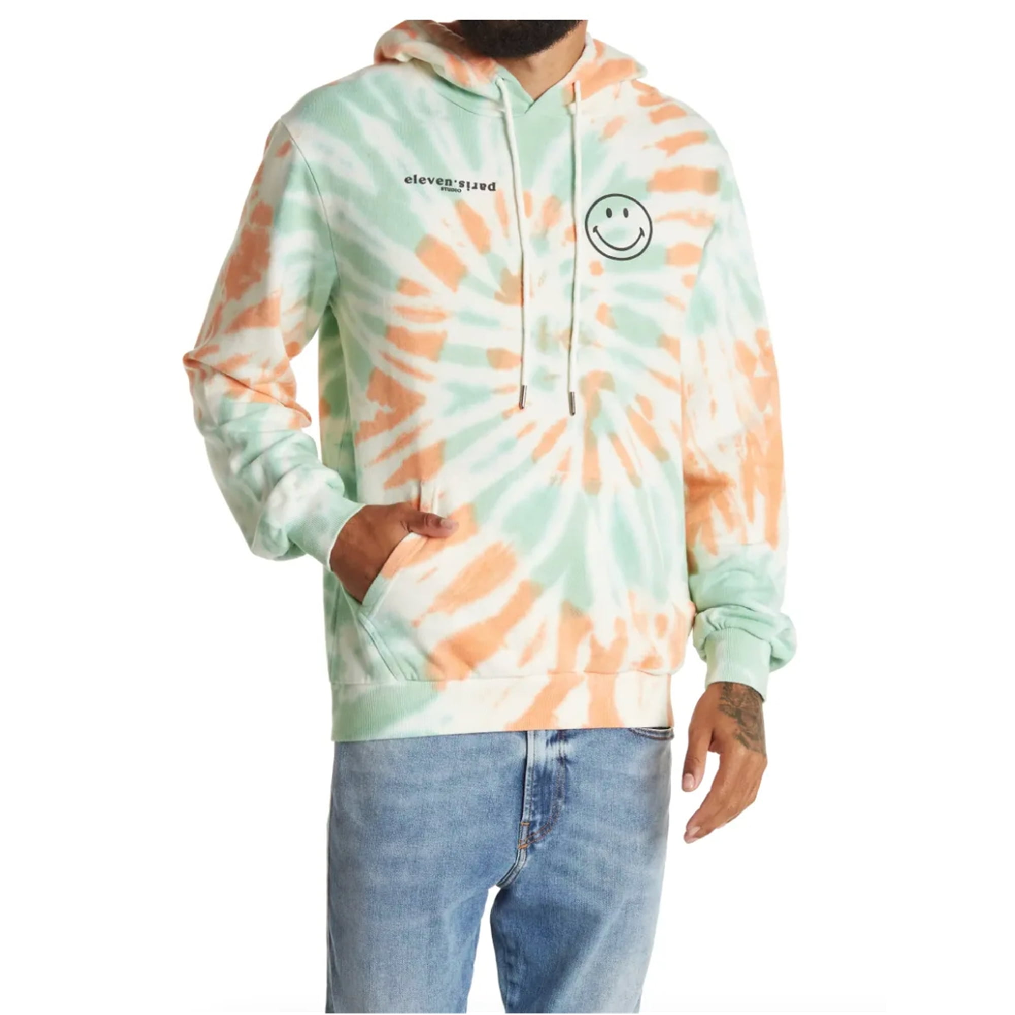 Elevenparis Mens Tie Dye Hoodie Sweatshirt, Multicoloured, XXLarge