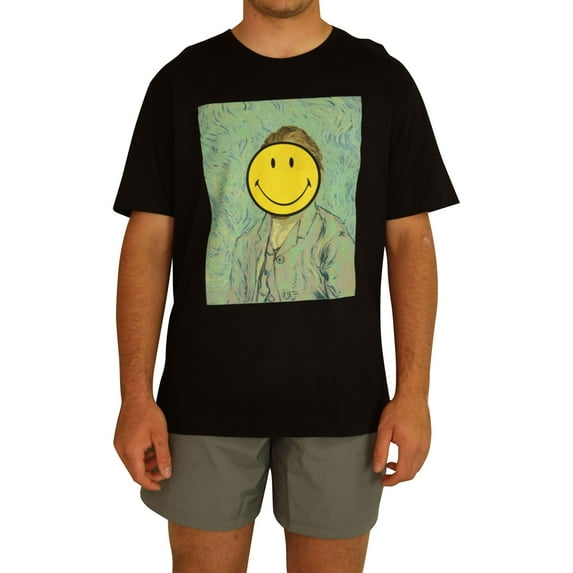 Elevenparis Mens Van Gogh Smiley Graphic T-Shirt, Black, Large