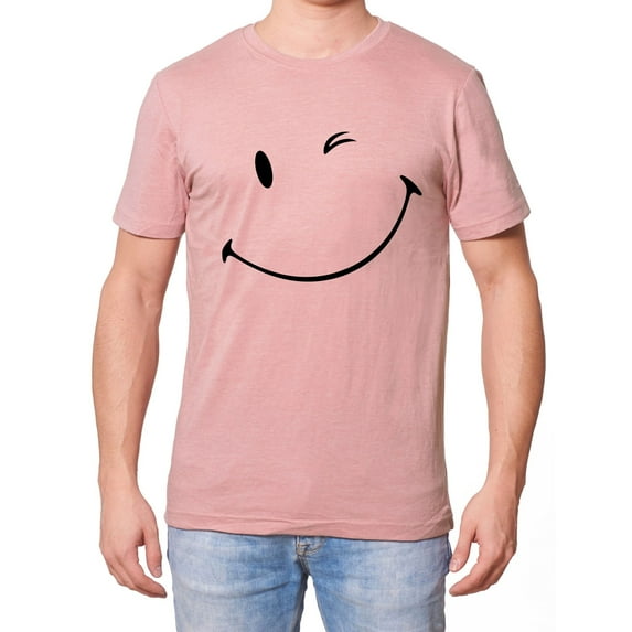 Elevenparis Mens Winking Smiley Graphic T-Shirt, Pink, X-Large