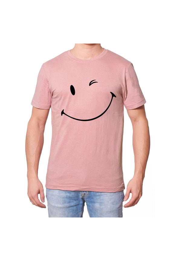 Elevenparis Mens Winking Smiley Graphic T-Shirt, Pink, X-Large