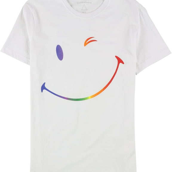 Elevenparis Mens Winking Smiley Graphic T-Shirt, White, Small